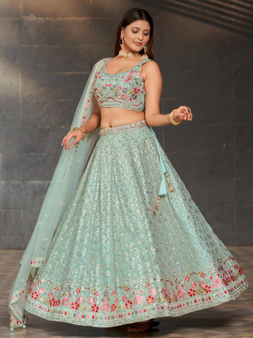 Golden palm vol 8 Georgette Blue Wholesale lehenga choli suppliers for boutique owners